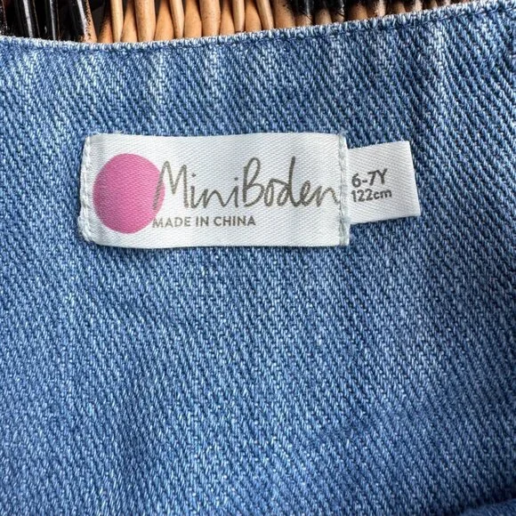 MINI BODEN Denim Rainbow Overalls Jumpsuit 6-7 122cm Blue Overall Clouds Bows - Picture 9 of 10